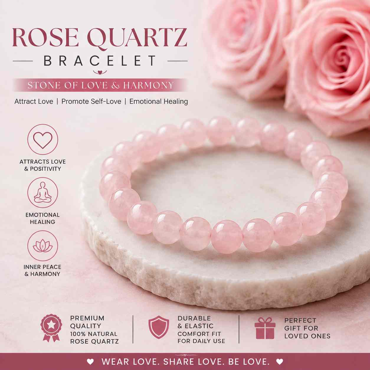 रोज़ क्वार्ट्ज (Rose Quartz Bracelet) 1 रोज़ क्वार्ट्ज (Rose Quartz Bracelet)